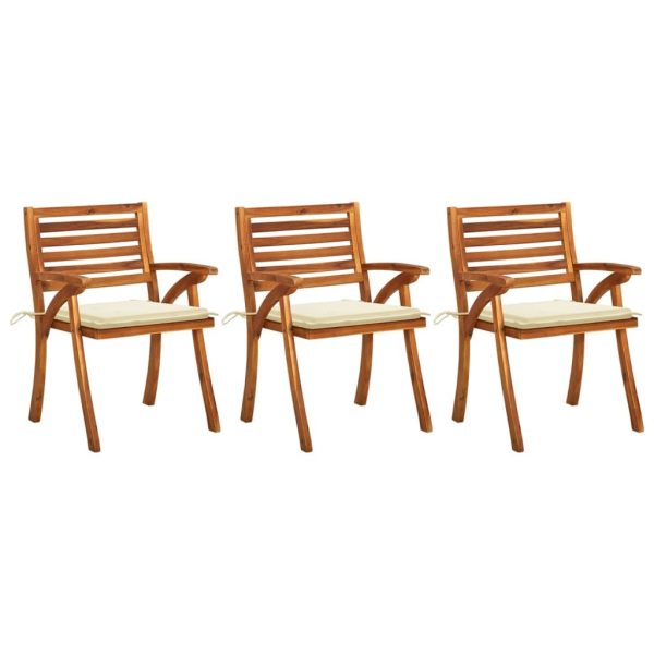 Garden Dining Chairs with Cushions 3 pcs Solid Acacia Wood