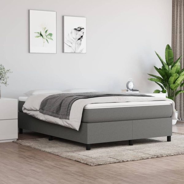 Box Spring Bed with Mattress Dark Grey 152×203 cm Queen Fabric