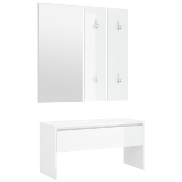 Hallway Furniture Set High Gloss White Engineered Wood