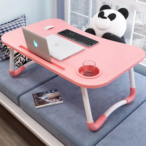 Portable Bed Table Adjustable Foldable Bed Sofa Study Table Laptop Mini Desk with Notebook Stand Cup Slot Home Decor