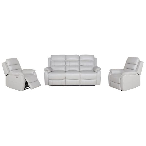 Antonio 3pc 5 Seater Leather Electric Recliner Home Theatre Sofa Lounge Set Grey
