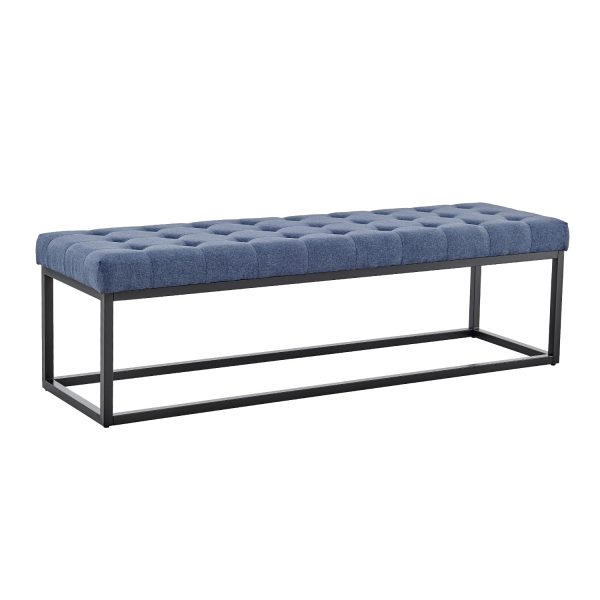 Cameron Button-Tufted Upholstered Bench with Metal Legs – Blue