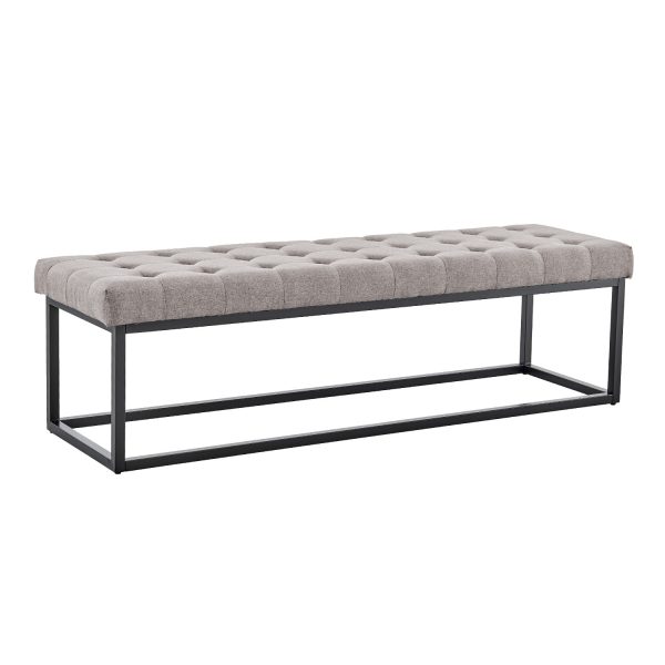Cameron Button-Tufted Upholstered Bench with Metal Legs – Light Grey