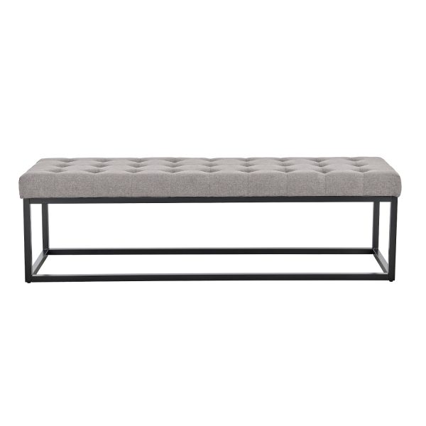 Cameron Button-Tufted Upholstered Bench with Metal Legs – Light Grey
