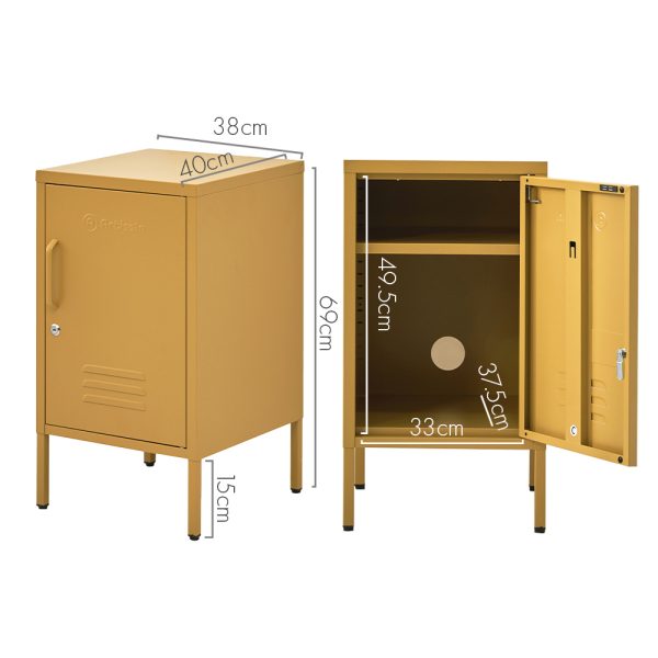 Metal Locker Storage Shelf Filing Cabinet Cupboard Bedside Table Yellow