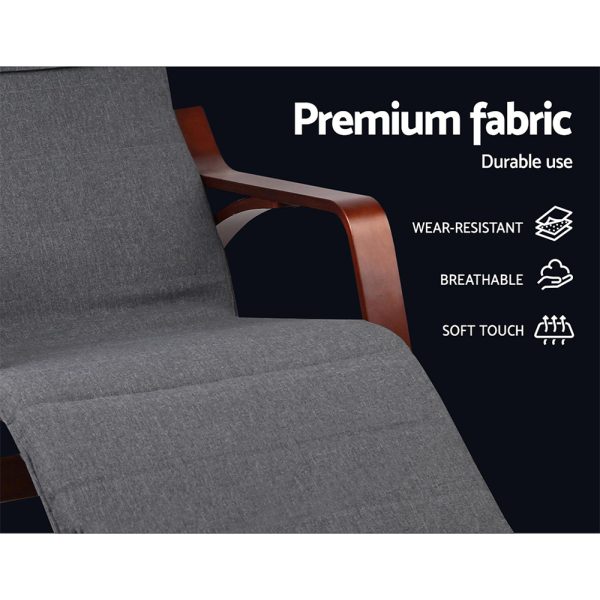 Fabric Rocking Armchair with Adjustable Footrest – Charcoal