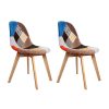 Set of 2 Retro Beech Fabric Dining Chair – Multi Colour