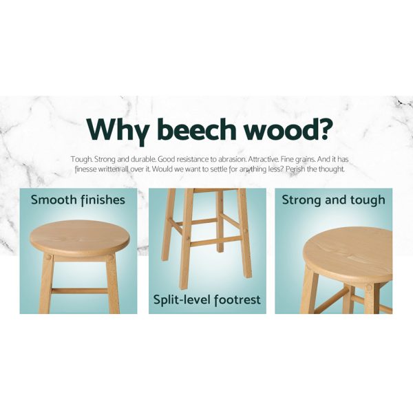 Set of 2 Beech Wood Backless Bar Stools – Natural