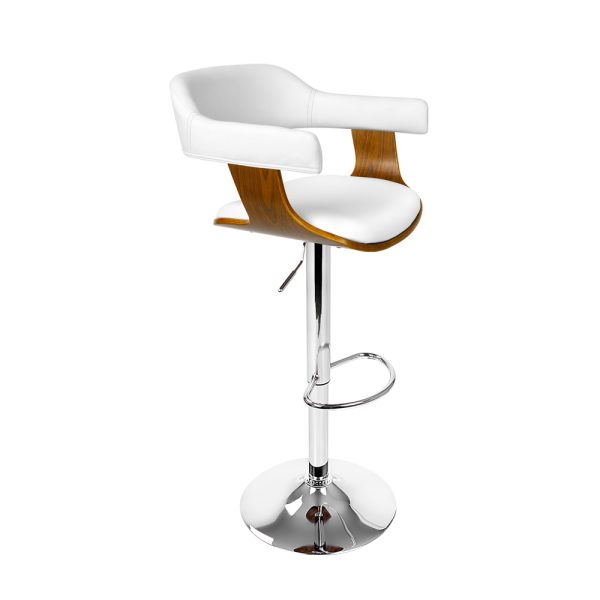 Artiss Wooden PU Leather Bar Stool – White and Chrome