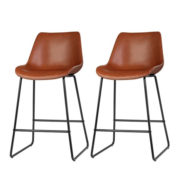 Set of 2 Bar Stools Kitchen Metal Bar Stool Dining Chairs PU Leather