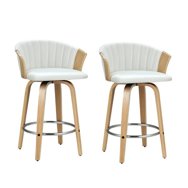 Set of 2 Bar Stools Kitchen Stool Wooden Chair Swivel Chairs Leather