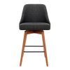 Set of 2 Wooden Fabric Bar Stools Square Footrest – Charcoal