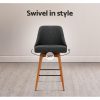 Set of 2 Wooden Fabric Bar Stools Square Footrest – Charcoal