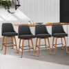 Set of 4 Wooden Fabric Bar Stools Square Footrest – Charcoal