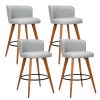 Set of 4 Wooden Fabric Bar Stools Circular Footrest – Light Grey