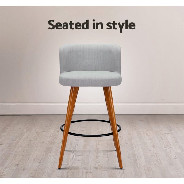 Set of 4 Wooden Fabric Bar Stools Circular Footrest – Light Grey