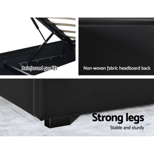 Artiss Cole LED Bed Frame PU Leather Gas Lift Storage – Black Queen