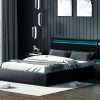 Artiss Cole LED Bed Frame PU Leather Gas Lift Storage – Black Queen