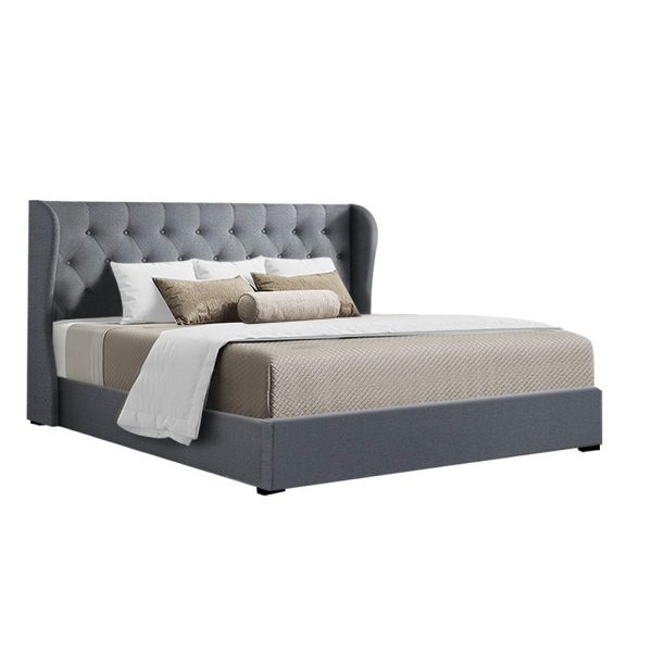 Issa Bed Frame Fabric Gas Lift Storage – Grey King