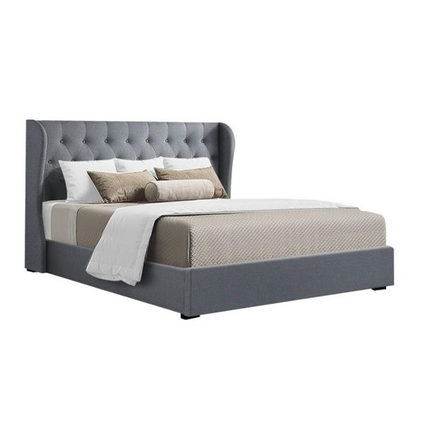 Issa Bed Frame Fabric Gas Lift Storage – Grey Queen