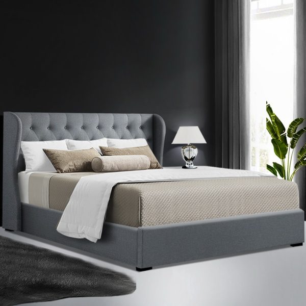 Issa Bed Frame Fabric Gas Lift Storage – Grey Queen