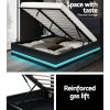 Lumi LED Bed Frame PU Leather Gas Lift Storage – Black Double