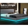Lumi LED Bed Frame Fabric Gas Lift Storage – Grey Queen