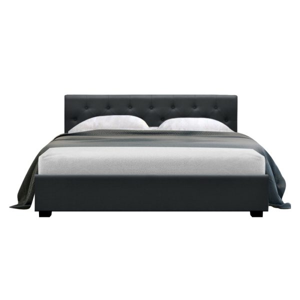 Artiss Vila Bed Frame Fabric Gas Lift Storage – Charcoal Queen