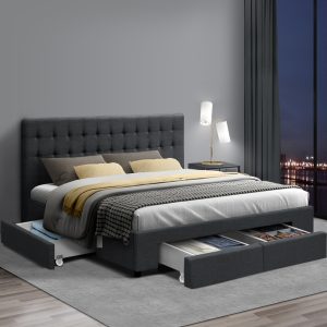 Avio Bed Frame Fabric Storage Drawers – Charcoal King