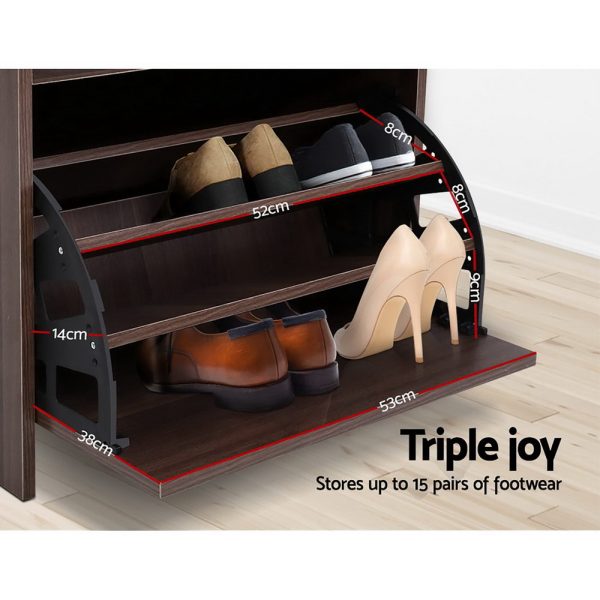 Shoe Cabinet Bench Shoes Organiser Storage Rack Wooden Cupboard 15 Pairs