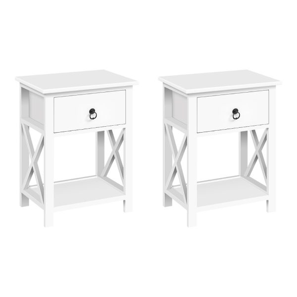 Bedside Table 1 Drawer with Shelf x2 – EMMA White
