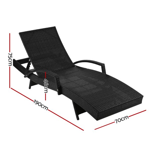 Set of 2 Outdoor Sun Lounge Chair with Cushion – Black