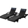 Set of 2 Sun Lounge Outdoor Furniture Wicker Lounger Rattan Day Bed Garden Patio Black