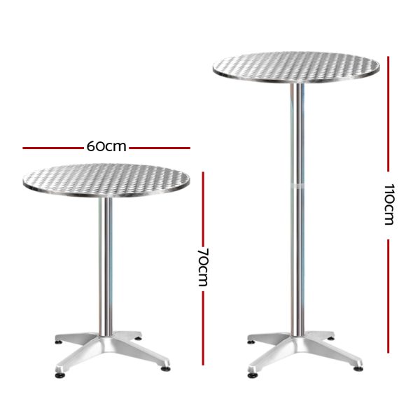 2pcs Outdoor Bar Table Furniture Adjustable Aluminium Cafe Table Round