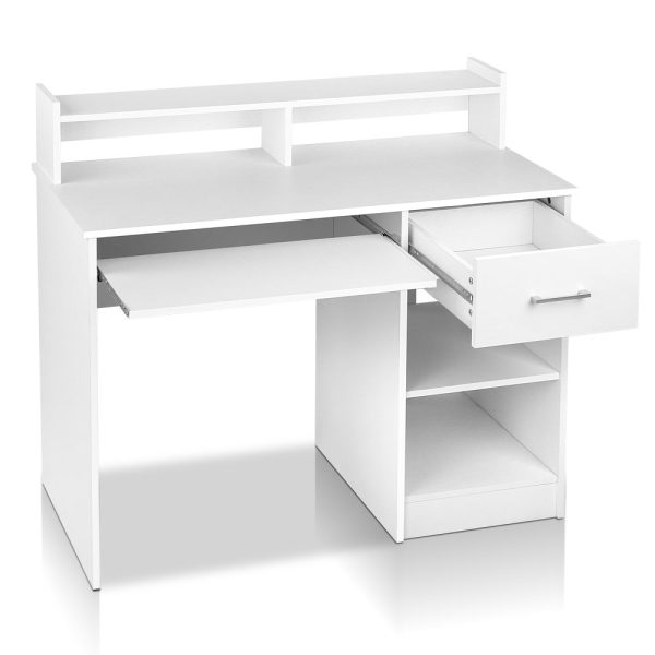 Computer Desk Shelf Drawer Cabinet White 100CM