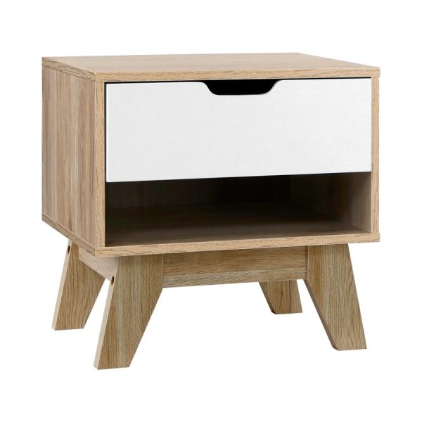 Bedside Table 1 Drawer with Shelf – IKER White & Oak