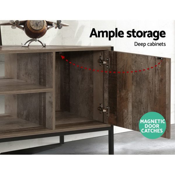 TV Cabinet Entertainment Unit Stand Storage Wood Industrial Rustic 124cm