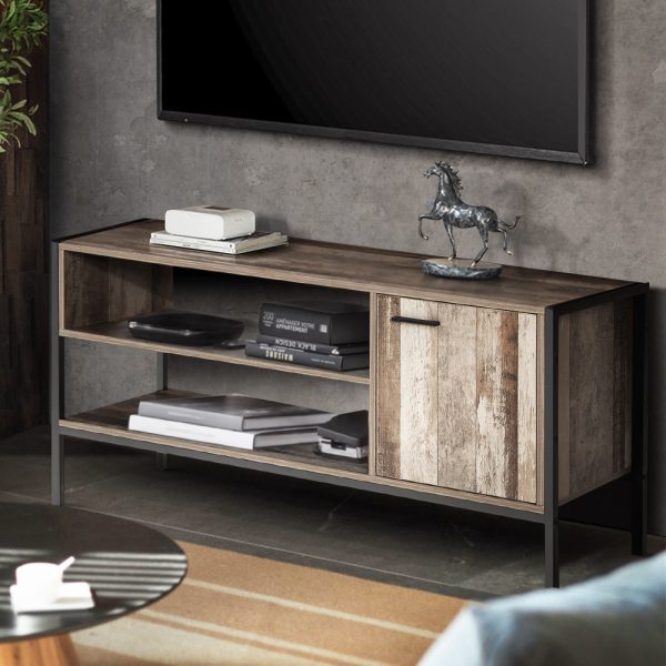 TV Cabinet Entertainment Unit Stand Storage Wood Industrial Rustic 124cm