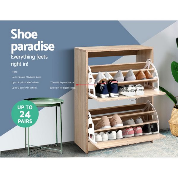 Shoe Cabinet Shoes Storage Rack 24 Pairs Organiser Shelf Cupboard Oak