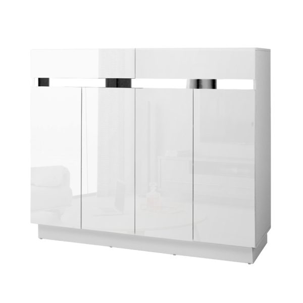 120cm Shoe Cabinet Shoes Storage Rack High Gloss Cupboard White Drawers