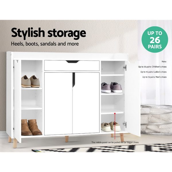 Shoe Cabinet Shoes Storage Rack 120cm Organiser White Drawer Cupboard
