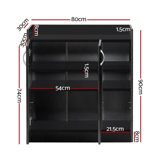 2 Doors Shoe Cabinet Storage Cupboard – Black