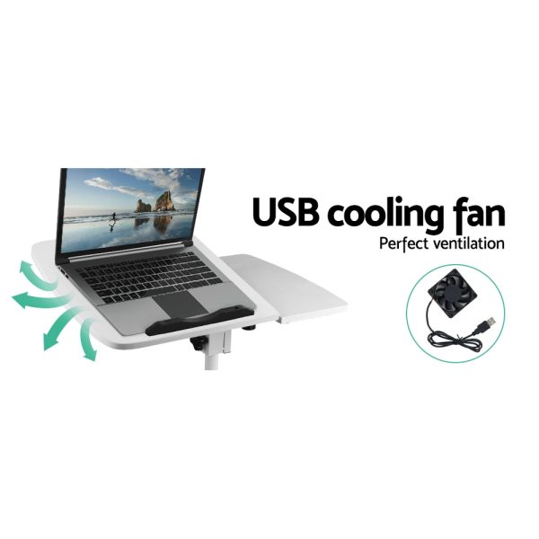 Laptop Table Desk Adjustable Stand With Fan – White
