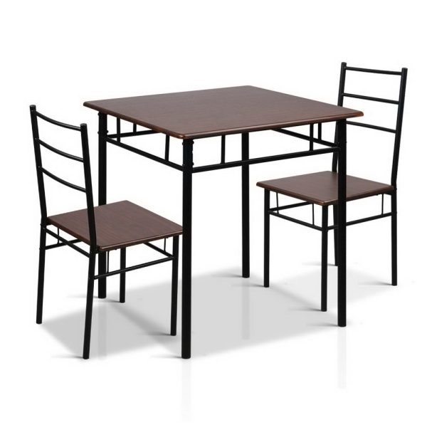 Metal Table and Chairs – Walnut & Black