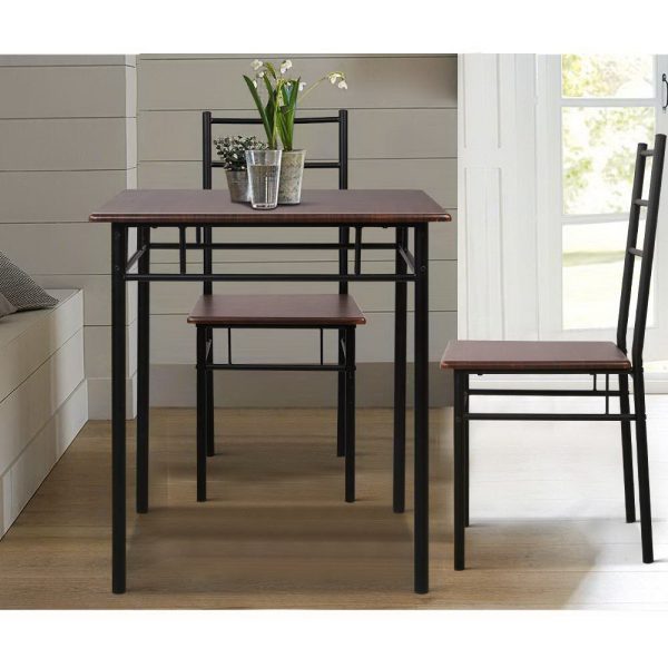 Metal Table and Chairs – Walnut & Black