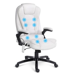 8 Point PU Leather Reclining Massage Chair – White