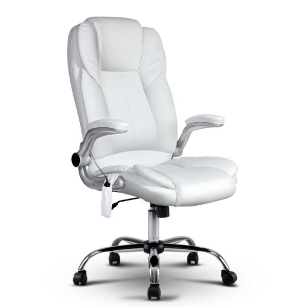 PU Leather 8 Point Massage Office Chair – White