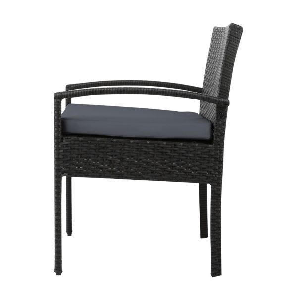 Set of 2 Outdoor Dining Chairs Wicker Chair Patio Garden Furniture Lounge Setting Bistro Set Cafe Cushion Black