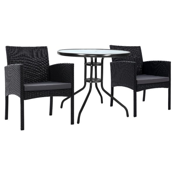 3PC Bistro Set Outdoor Furniture Rattan Table Chairs Cushion Patio Garden Ezra