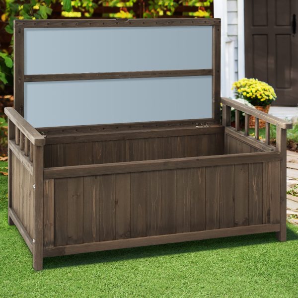 Outdoor Storage Bench Box Wooden Garden Toy Tool Sheds Patio Furniture Brown